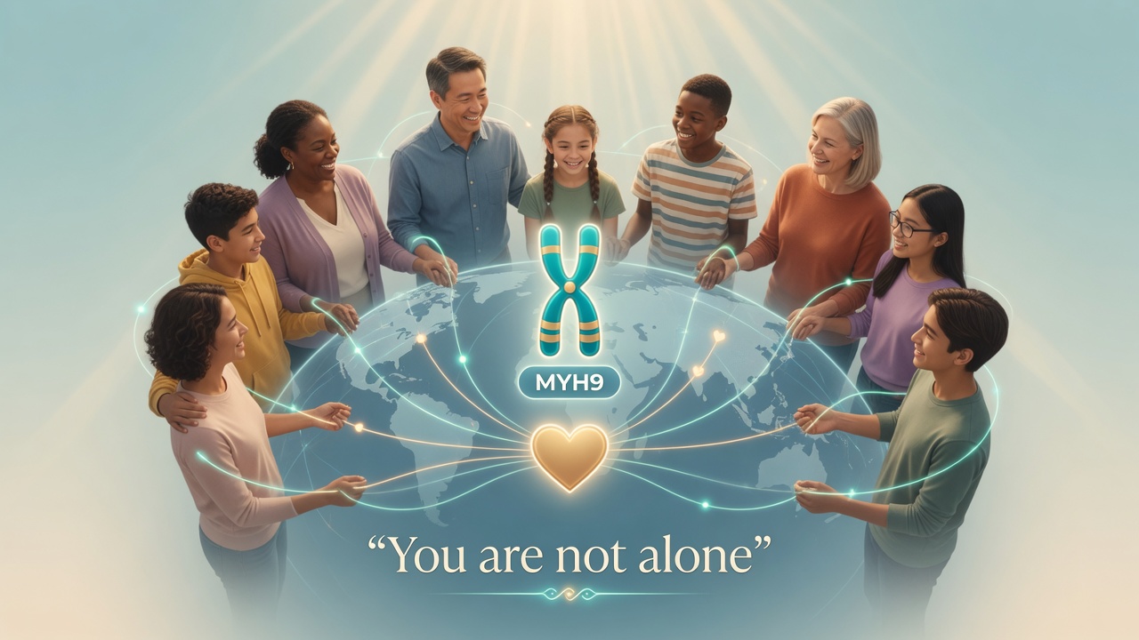 People holding hands in a circle around a globe with the message: you are not alone