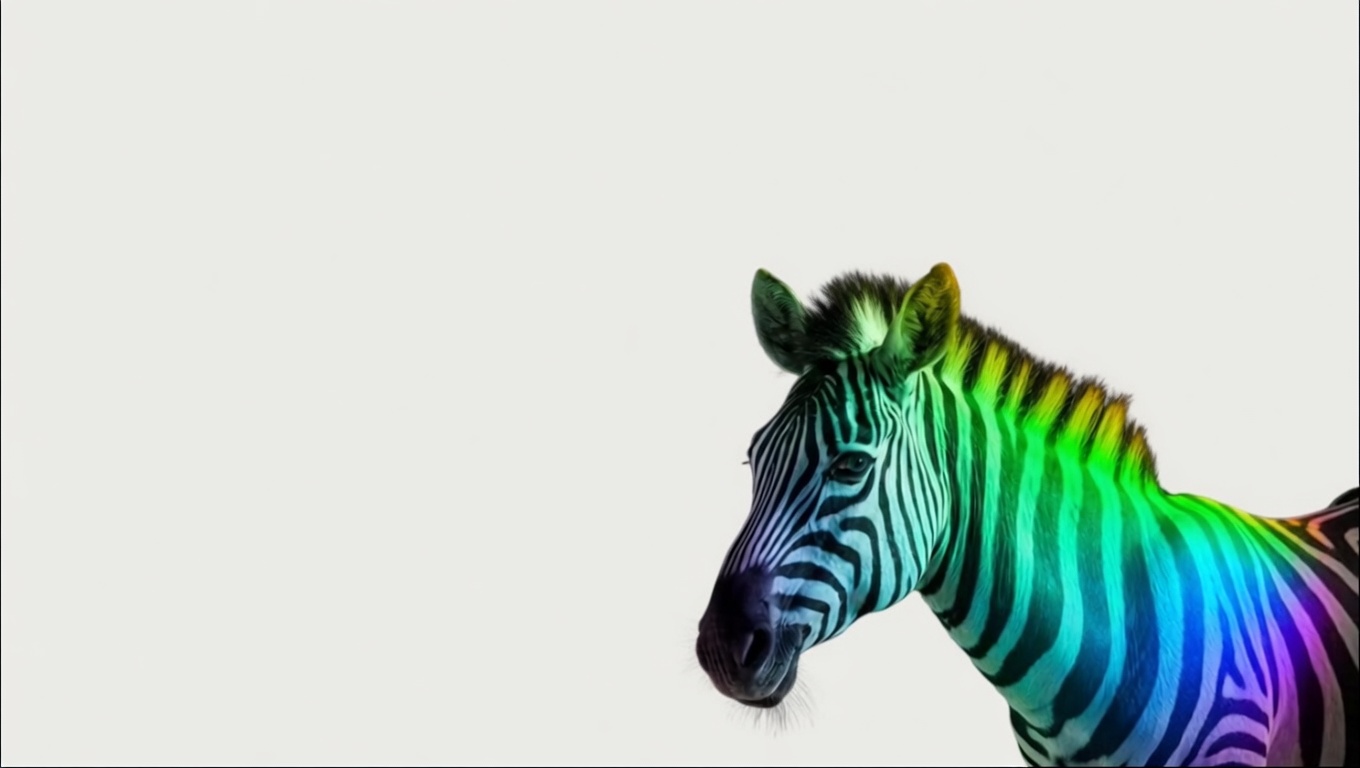 Rainbow-lit zebra emerging from darkness — symbol of rare disease awareness and hope